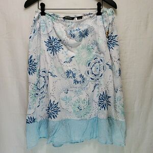 Eddie Bauer A-Line Skirt Sz L Blue White Floral Lined Cotton Adjustable
